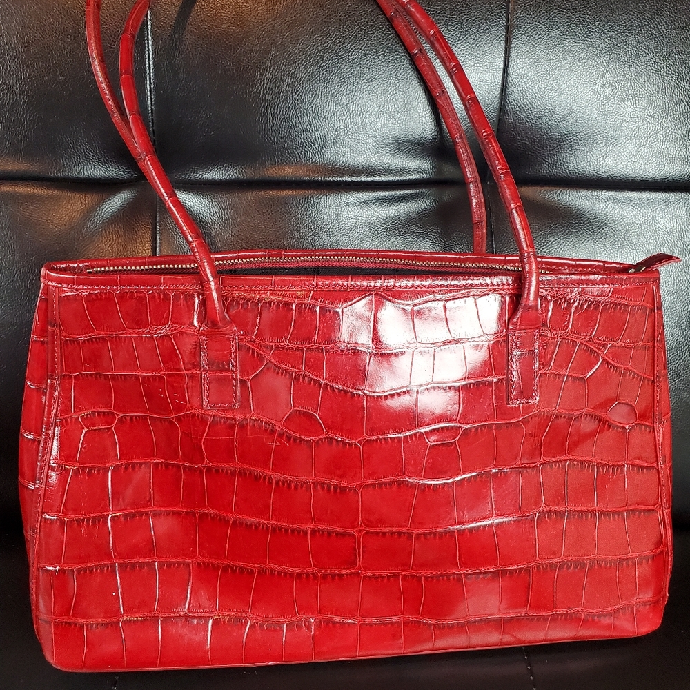 Monsac Red Crocodile 🐊 Embossed Handbag 👜